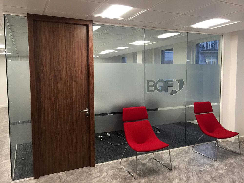 Conference room privacy frosting in Canary Wharf