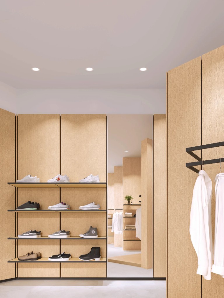 Light wood architectural wrap in a retail showroom