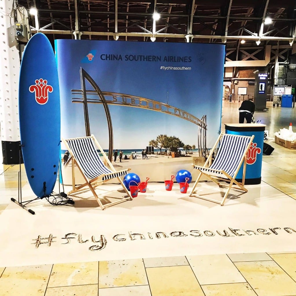 China Southern Airlines beach-themed experiential exhibition stand