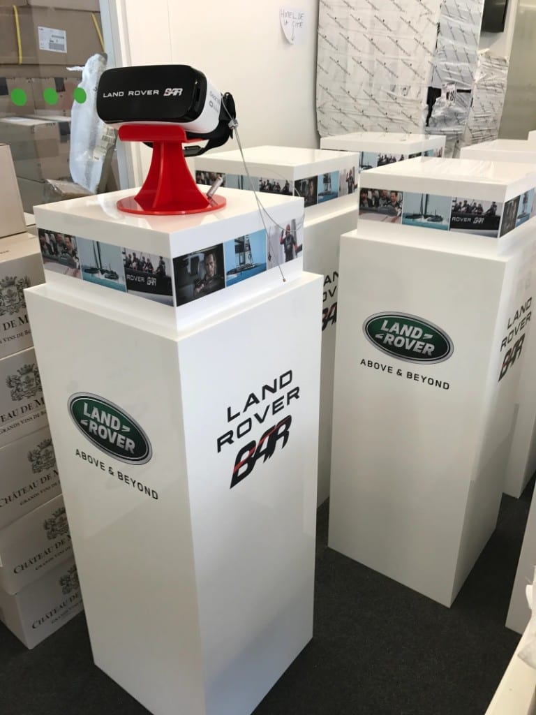 Land Rover BAR branded exhibition plinths with VR headset display