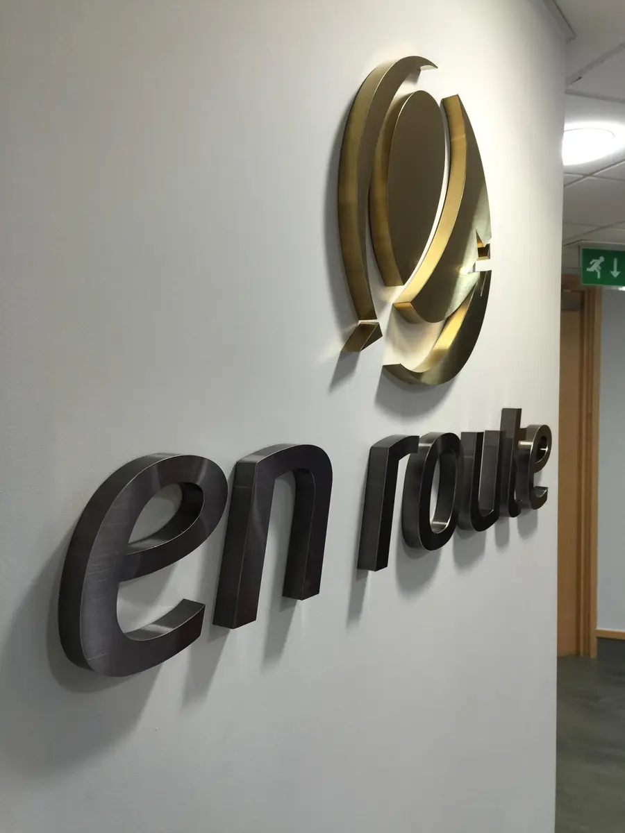Architectural lettering mounted on an exterior wall