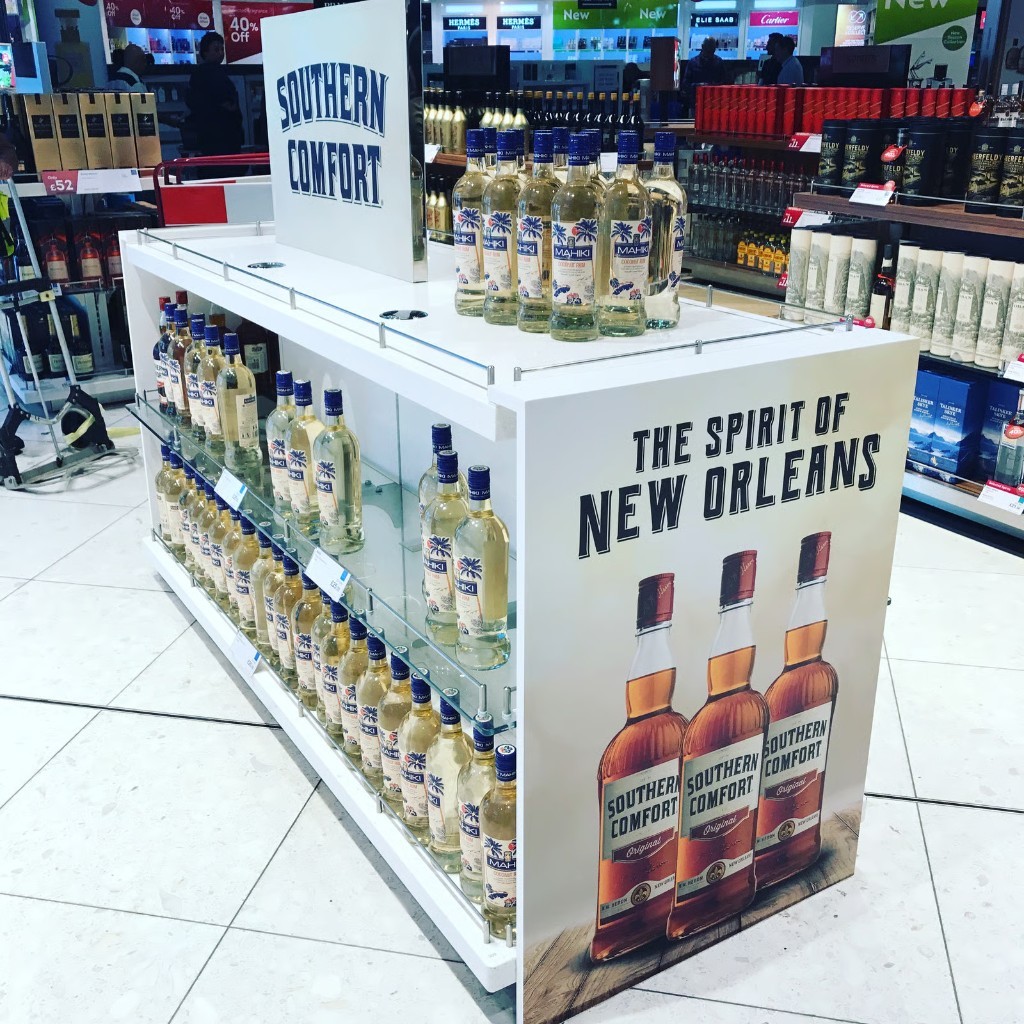 Southern Comfort and Mahiki branded retail display stand